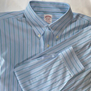 Brooks Brothers Shirt Blue Striped Madison 16.5 No Iron Supima Cotton